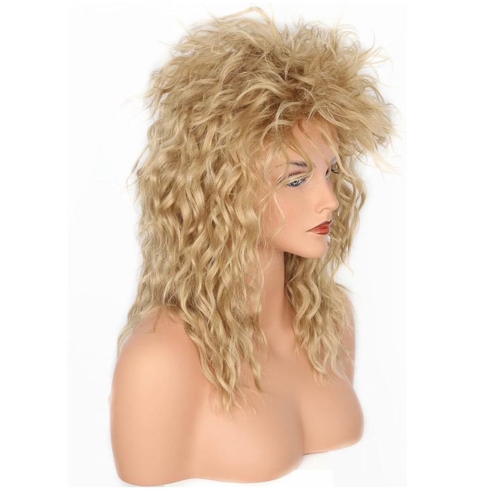 NWT LeMarnia 80s Rock Diva Mullet Wig Blonde Brown Halloween Cosplay Unisex - Picture 4 of 5